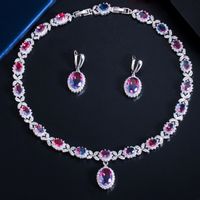 Copper Silver Plated Casual Elegant Plating Inlay Water Droplets Artificial Gemstones Jewelry Set main image 1