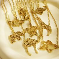 304 Stainless Steel 18K Gold Plated Simple Style Classic Style Plating Hollow Out Animal Little Bear Bee Pendant Necklace main image 3