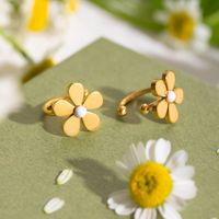 1 Pair IG Style Sweet Daisy Enamel 304 Stainless Steel 18K Gold Plated Ear Cuffs main image 1