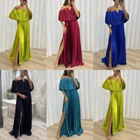 Party Dress Sexy V Neck Pleated Sleeveless Solid Color Maxi Long Dress Banquet Party Bar main image 1