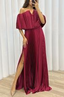 Party Dress Sexy V Neck Pleated Sleeveless Solid Color Maxi Long Dress Banquet Party Bar main image 4