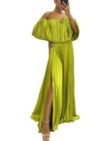 Party Dress Sexy V Neck Pleated Sleeveless Solid Color Maxi Long Dress Banquet Party Bar main image 2