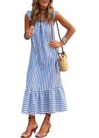 Women's Regular Dress Streetwear Square Neck Printing Sleeveless Stripe Midi Dress Holiday Daily main image 2