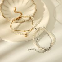 304 Stainless Steel Basic Baroque Style Classic Style Plating Inlay Geometric Artificial Pearls Zircon Bracelets main image 5