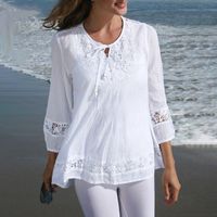 Women's Chiffon Shirt 3/4 Length Sleeve T-Shirts Patchwork British Style Solid Color main image 1