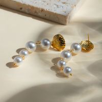 1 Pair IG Style Beach Shell Pearl 304 Stainless Steel 18K Gold Plated Drop Earrings main image 3