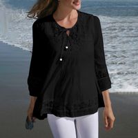 Women's Chiffon Shirt 3/4 Length Sleeve T-Shirts Patchwork British Style Solid Color main image 5