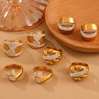 Simple Style Cross Titanium Steel 18K Gold Plated Rhinestones Rings In Bulk main image 7