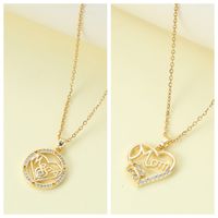 Wholesale Jewelry MAMA Simple Style Letter Heart Shape Alloy Rhinestones Hollow Out Inlay Pendant Necklace main image 1