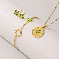 Copper 18K Gold Plated IG Style Princess Sweet Inlay Round Flower Zircon Jewelry Set main image 1