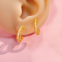 1 Pair Modern Style Shiny C Shape Lines Shell Plating Hollow Out Inlay Copper Zircon 18K Gold Plated Ear Studs main image 6