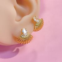 1 Pair Modern Style Shiny C Shape Lines Shell Plating Hollow Out Inlay Copper Zircon 18K Gold Plated Ear Studs main image 7
