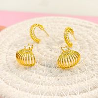 1 Pair Modern Style Shiny C Shape Lines Shell Plating Hollow Out Inlay Copper Zircon 18K Gold Plated Ear Studs main image 8