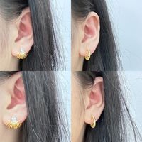 1 Pair Modern Style Shiny C Shape Lines Shell Plating Hollow Out Inlay Copper Zircon 18K Gold Plated Ear Studs main image 4