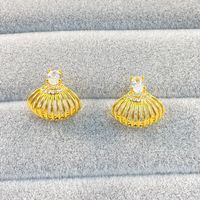 1 Pair Modern Style Shiny C Shape Lines Shell Plating Hollow Out Inlay Copper Zircon 18K Gold Plated Ear Studs main image 10