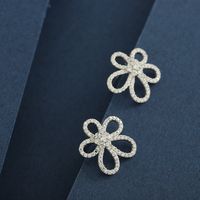 1 Pair Elegant Sweet Flower Hollow Out Inlay Sterling Silver Zircon 14K Gold Plated Ear Studs main image 4