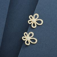 1 Pair Elegant Sweet Flower Hollow Out Inlay Sterling Silver Zircon 14K Gold Plated Ear Studs main image 5
