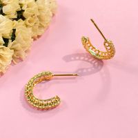 1 Pair Modern Style Shiny C Shape Lines Shell Plating Hollow Out Inlay Copper Zircon 18K Gold Plated Ear Studs sku image 1