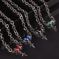 Titanium Steel Hip-Hop Punk Simple Style Chain Inlay Cross Quadrilateral Zircon Bracelets Necklace main image 7