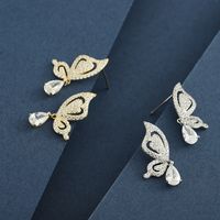 1 Paire Style Simple Style Classique Papillon Placage Incruster Argent Sterling Zircon Plaqué Or 14K Boucles D'Oreilles main image 1