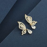1 Pair Simple Style Classic Style Butterfly Plating Inlay Sterling Silver Zircon 14K Gold Plated Ear Studs main image 5