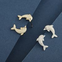 1 Pair Simple Style Classic Style Dolphin Plating Inlay Sterling Silver Zircon 14K Gold Plated Ear Studs main image 1