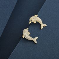 1 Pair Simple Style Classic Style Dolphin Plating Inlay Sterling Silver Zircon 14K Gold Plated Ear Studs main image 4