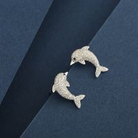 1 Pair Simple Style Classic Style Dolphin Plating Inlay Sterling Silver Zircon 14K Gold Plated Ear Studs main image 5