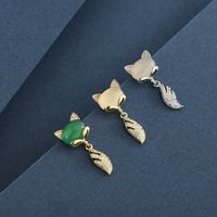 1 Pair Simple Style Classic Style Fox Plating Inlay Sterling Silver Zircon 14K Gold Plated Ear Studs main image 1