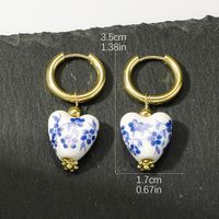 1 Pair Chinoiserie Retro Heart Shape Flower 304 Stainless Steel Ceramics Drop Earrings main image 2