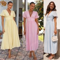 Women's Regular Dress Simple Style V Neck Short Sleeve Solid Color Maxi Long Dress Holiday Daily main image 1
