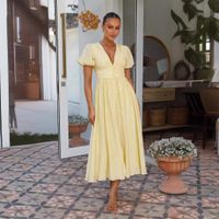 Women's Regular Dress Simple Style V Neck Short Sleeve Solid Color Maxi Long Dress Holiday Daily main image 3