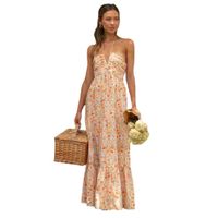 Women's Regular Dress Vacation V Neck Printing Backless Sleeveless Ditsy Floral Solid Color Maxi Long Dress Holiday Daily main image 2