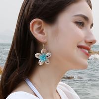 1 Pair Simple Style Classic Style Flower Patchwork Resin Shell Drop Earrings main image 5