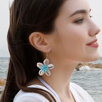 1 Paire Style Simple Style Classique Fleur Patchwork Résine Coquille Boucles D'oreilles main image 1