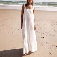 Women's Regular Dress Streetwear Square Neck Printing Sleeveless Stripe Solid Color Maxi Long Dress Holiday Daily main image 1