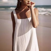 Women's Regular Dress Streetwear Square Neck Printing Sleeveless Stripe Solid Color Maxi Long Dress Holiday Daily main image 5