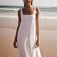 Women's Regular Dress Streetwear Square Neck Printing Sleeveless Stripe Solid Color Maxi Long Dress Holiday Daily main image 3