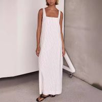 Women's Regular Dress Streetwear Square Neck Printing Sleeveless Stripe Solid Color Maxi Long Dress Holiday Daily main image 4
