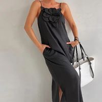 Femmes Robe À Bretelles Vêtement De Rue Sangle Sans Manches Couleur Unie Fleur Maxi Longue Robe Vacances Du Quotidien main image 5