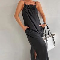 Women's Strap Dress Streetwear Strap Sleeveless Solid Color Flower Maxi Long Dress Holiday Daily main image 5