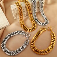 Titanium Steel 18K Gold Plated Simple Style Classic Style Plating Solid Color Bracelets Necklace main image 4