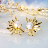 1 Pair Classical Retro Solid Color Inlay Copper Pearl Gold Ear Studs main image 2