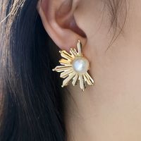 1 Pair Classical Retro Solid Color Inlay Copper Pearl Gold Ear Studs main image 1