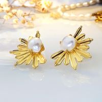 1 Pair Classical Retro Solid Color Inlay Copper Pearl Gold Ear Studs main image 3