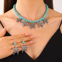 Vintage Style Ethnic Style Bohemian Heart Shape Butterfly Alloy Turquoise Women's Earrings Necklace main image 3