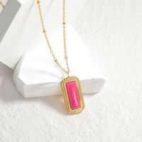 Wholesale Jewelry Simple Style Shiny Square Steel 18K Gold Plated Asymmetrical Inlay Pendant Necklace main image 3