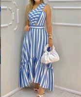 Frau Normales Kleid Einfacher Stil V-Ausschnitt Drucken Ärmel In 3/4-Länge Streifen Über Dem Knie Ferien Täglich main image 2