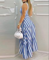 Frau Normales Kleid Einfacher Stil V-Ausschnitt Drucken Ärmel In 3/4-Länge Streifen Über Dem Knie Ferien Täglich main image 3