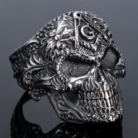Hip-Hop Streetwear Skull 304 Stainless Steel Carving Men's Rings sku image 1